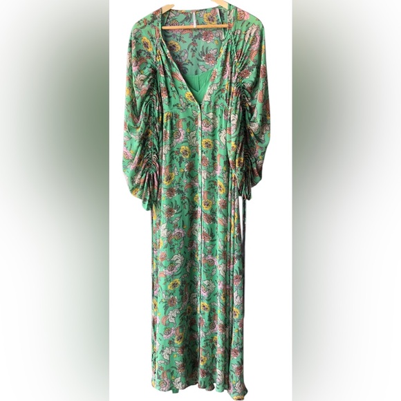 Free People Earth Green Elegant Floral Long Sleeve Dress.Size Medium Maxi Combo - Picture 4 of 15